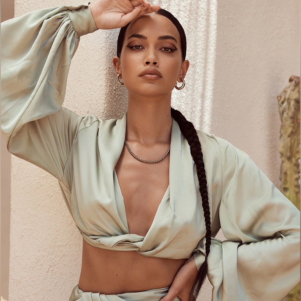 House of CB Sage Green Silk Blouse